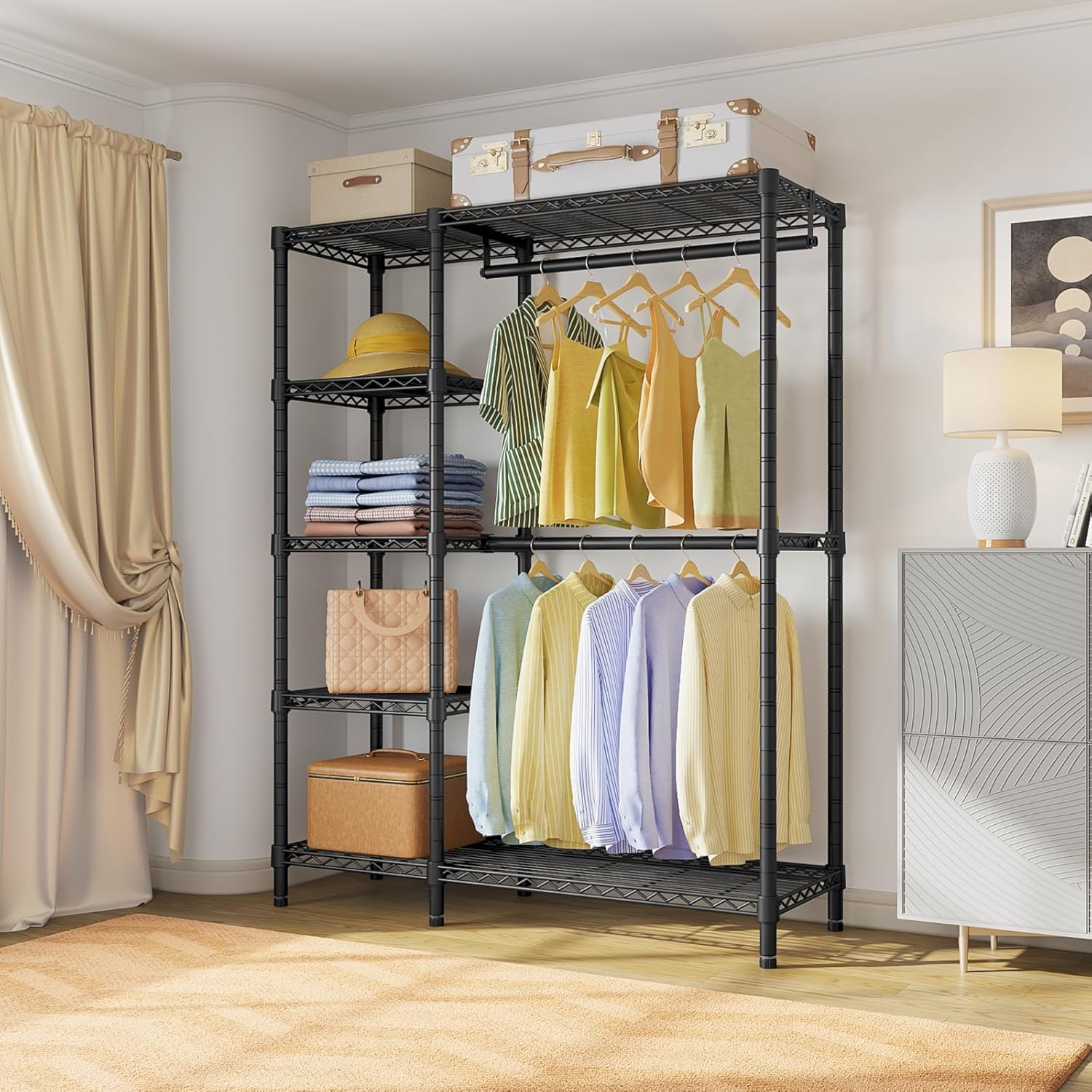 VIPEK V7 Garment Rack for Hanging Clothes Heavy Duty Clothes Rack with Shelves, Portable Closet Racks Metal Clothing Racks 5 Tiers Freestanding Closet Wardrobe System, Max Load 670lbs, Black - Image 8