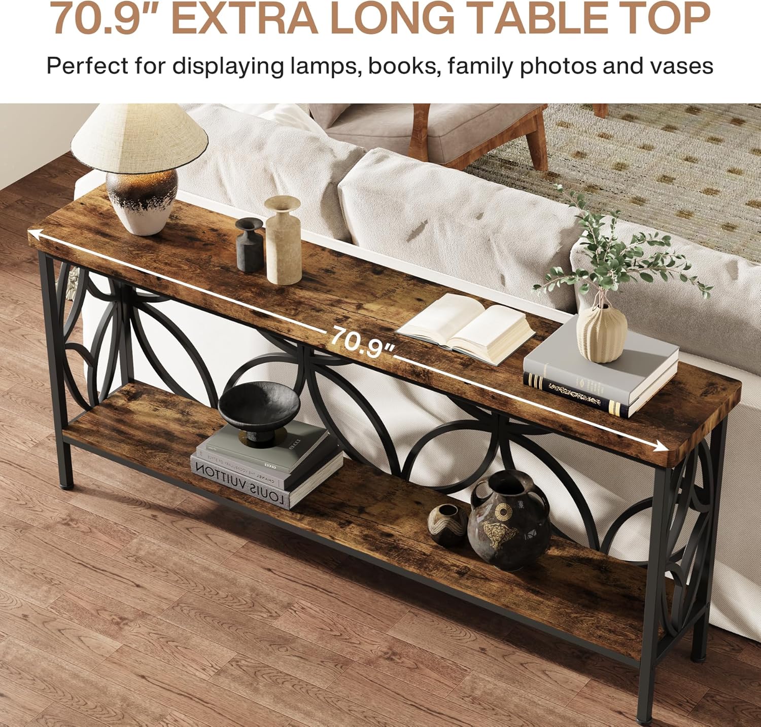 Tribesigns 70.9-Inch Narrow Sofa Table, Industrial Long Sofa Table Behind Couch, Entry Console Table with Storage for Entryway, Living Room, Foyer, Unique Design, Rustic Brown - Image 6