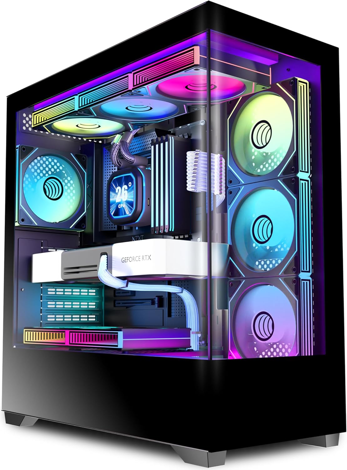 KEDIERS PC CASE ATX 7 PWM ARGB Fans Pre-Installed, Type-C Mid Tower Computer Case with Full-View Dual Tempered Glass, Gaming PC Case,Black,P4 - Image 11
