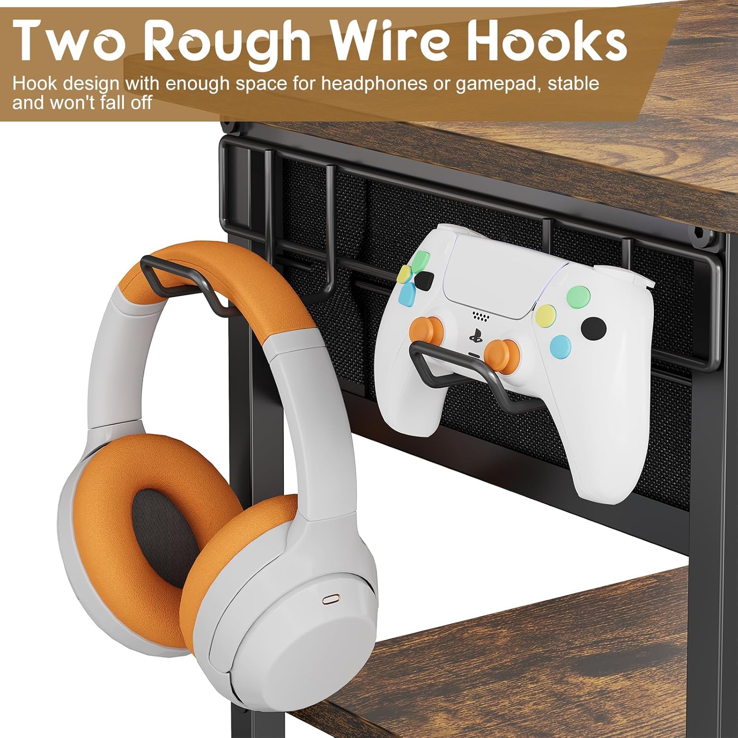 Hongtamoya 4-Tier AV Media Stand with Drawer, Video Game Console Shelf with 2 Hooks, Audio Rack Tower Perfect for/Xbox/ PS5/Switch/Game Consoles/DVD/Record Player/Projector/Sky Box/TV Accessories - Image 6