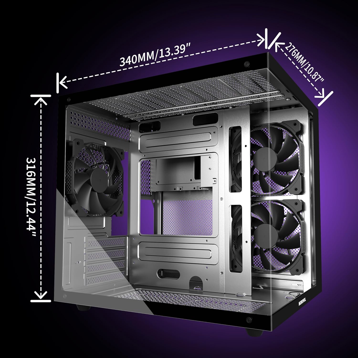 MOROVOL MATX PC Case,270° Panoramic Tempered Glass Panel Gaming PC Case,3 Fans Pre-Installed Micro-ATX Computer Case,USB 3.0,Black(V3) - Image 8