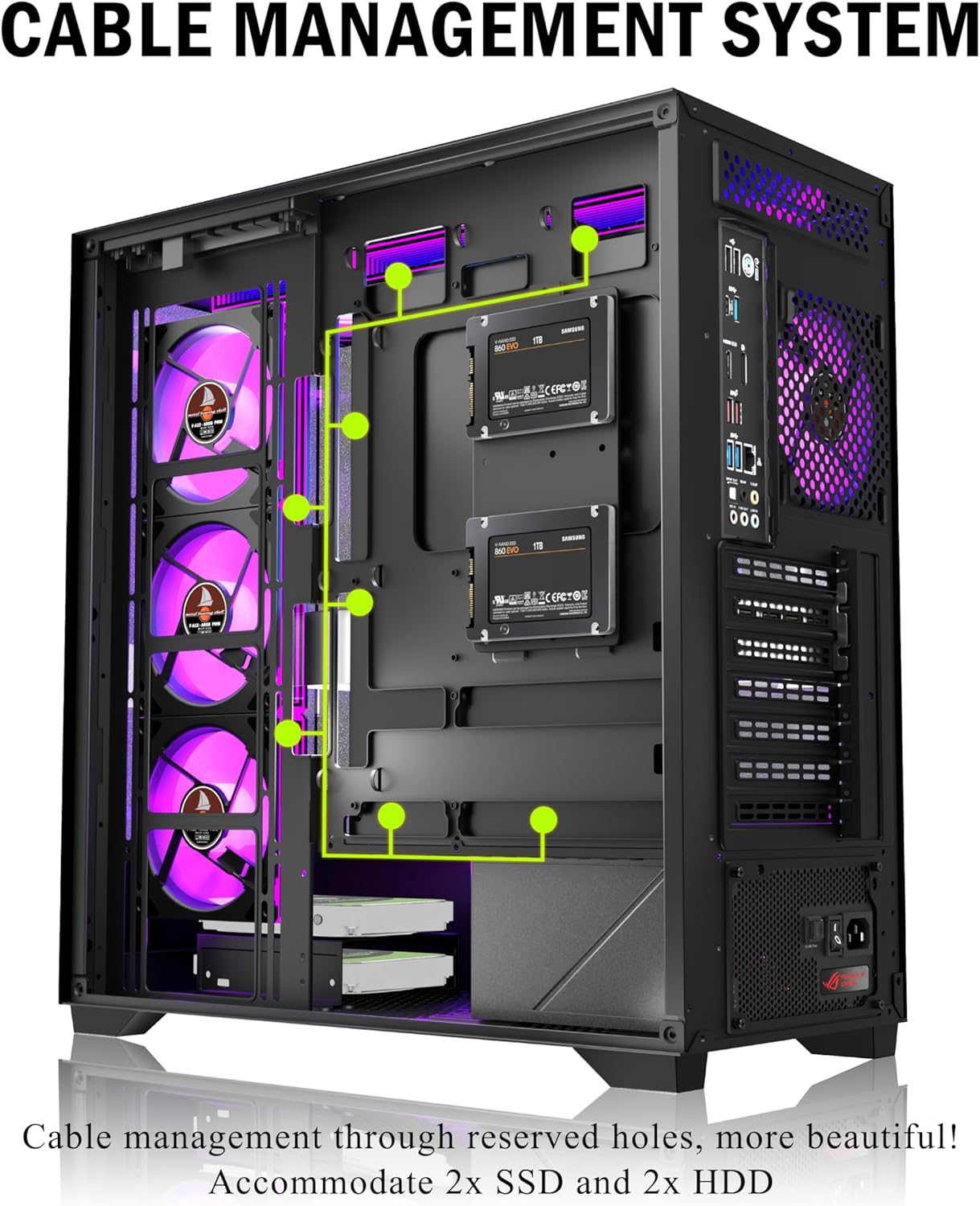 KEDIERS PC CASE ATX 7 PWM ARGB Fans Pre-Installed, Type-C Mid Tower Computer Case with Full-View Dual Tempered Glass, Gaming PC Case,Black,P4 - Image 7
