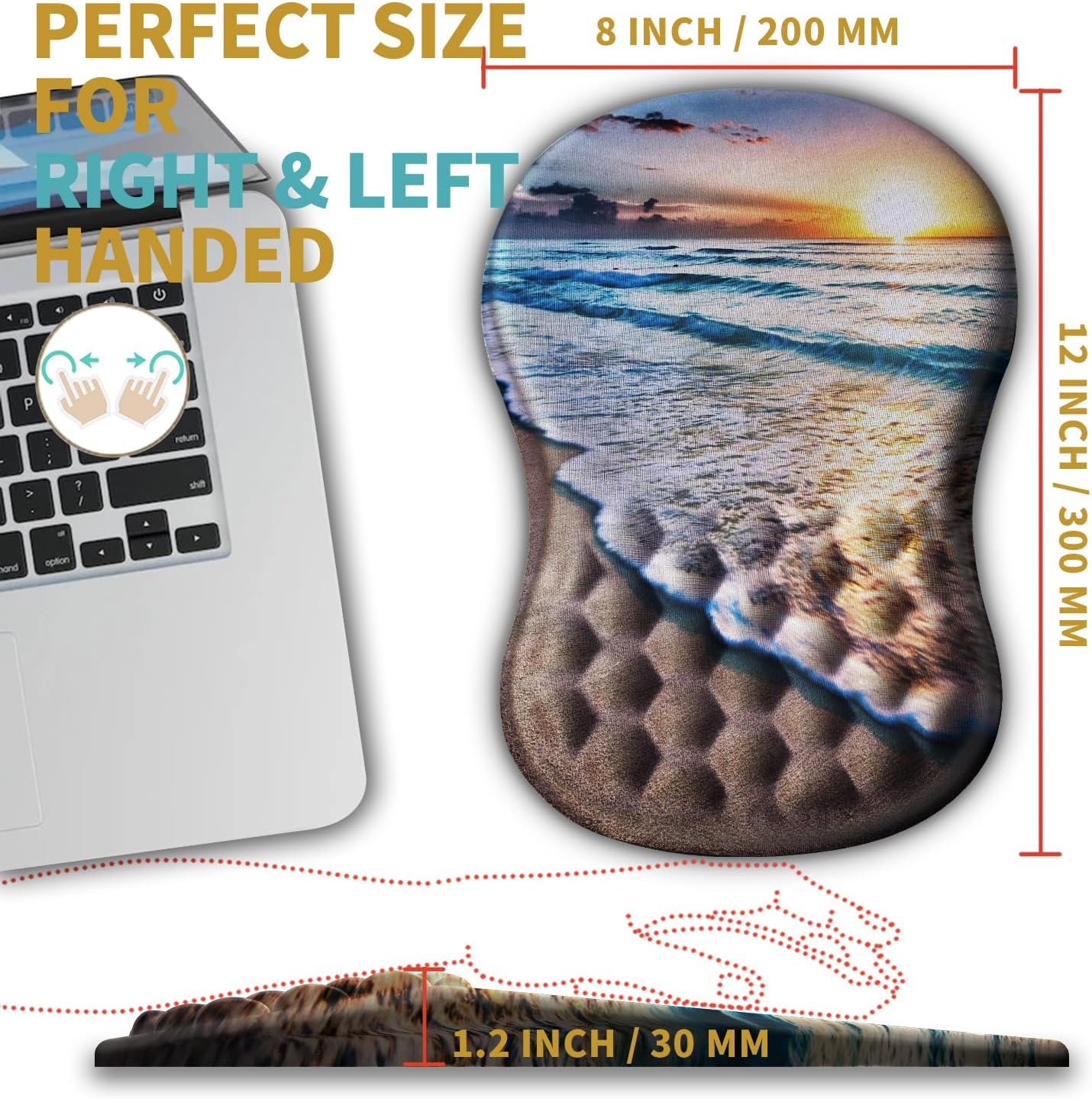 Hokafenle Ergonomic Mouse Pad Wrist Support with Massage Design, Wrist Rest Pain Relief Mousepad with Memory Foam&Non-Slip PU Base, Mouse Pads for Wireless Mouse & Desk (12x8 inch,Sunrise Beach) - Image 4
