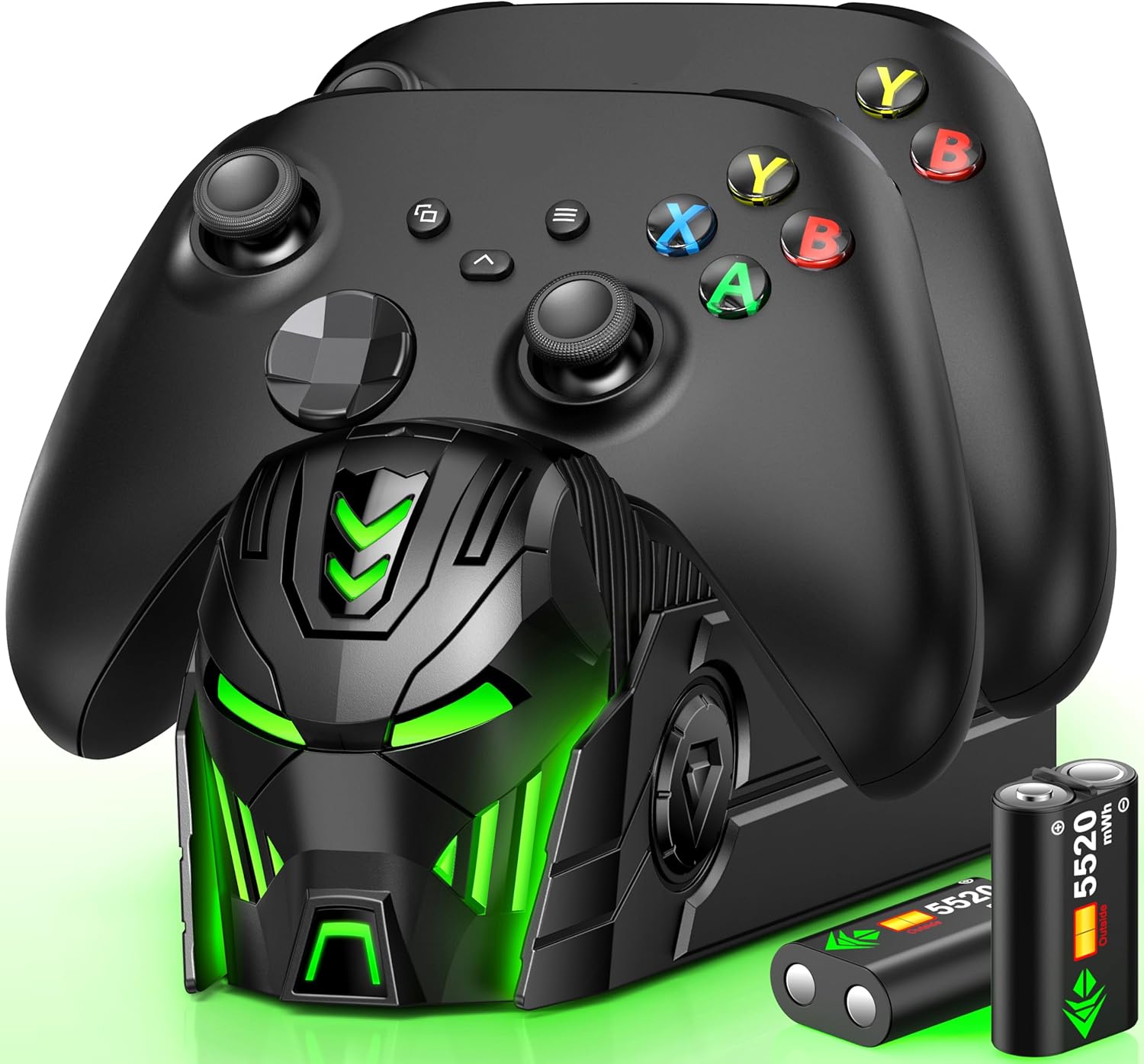 Charger Station Compatible with Xbox Controllers, 2x5520mWh Rechargeable Battery Pack for Xbox One/Series X|S Controllers with Dual Charging Dock and 4 Covers (Controller Not Included)