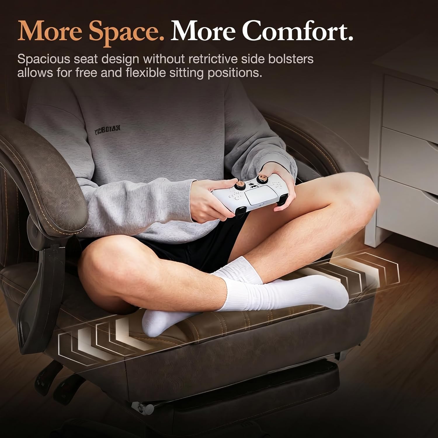 Dowinx Gaming Chair Breathable PU Leather Gamer Chair with Footrest Massage Lumbar Support, Big and Tall Ergonomic Reclining Computer Chair with Pocket Spring Cushion for Adults Teens (Brown) - Image 3