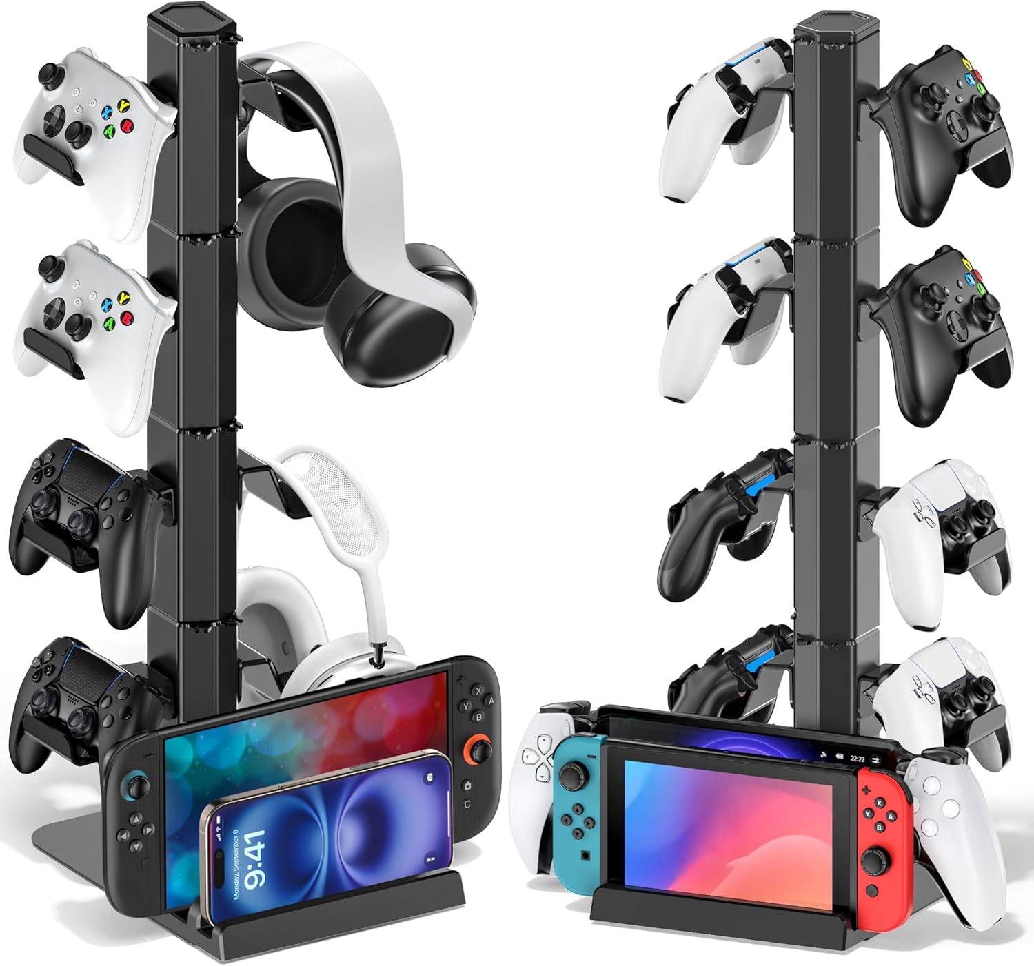 Gaming Headset & Controller Holder Stand for Gamer Gift, Game Headphone Desk Organizer Storage with Cable Hook for Xbox/ PS5/ PS4/ Controller, Nintendo Switch 1/ 2/ PS Portal for Nintendo 64 Consoles