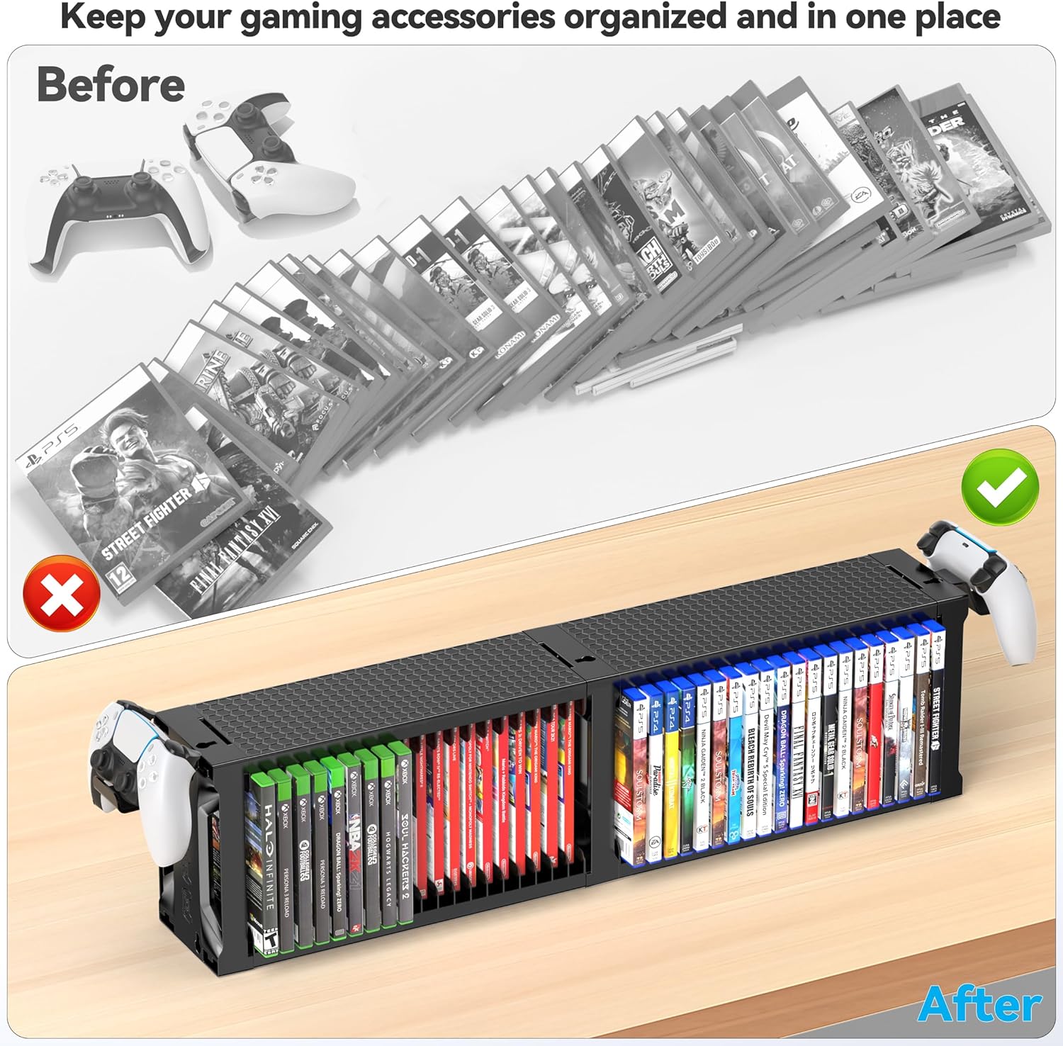 Video Game Disc Rack Tower Storage Holder Stand Universal for PS5/PS4/XBOX One/Series/NS Game, Game Organizer Shelf Display Stand for Wall Mount/Desk/Floor with Controller Holder Sega Genesis Consoles - Image 5