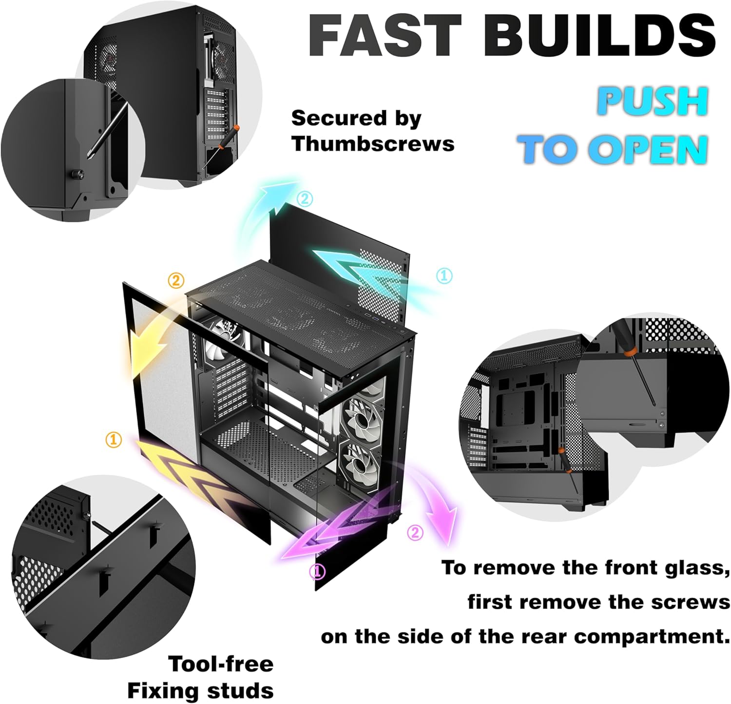 KEDIERS PC CASE ATX 7 PWM ARGB Fans Pre-Installed, Type-C Mid Tower Computer Case with Full-View Dual Tempered Glass, Gaming PC Case,Black,P4 - Image 9