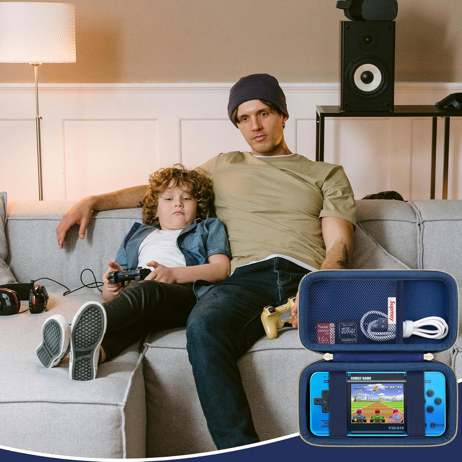Supmay Carrying Case Compatible with WELLST·G Handheld Game for Kids -Preloaded 220 Retro Video Games, Portable Gaming Player Storage Holder Travel Bag with Mesh Pocket for USB Cable, Blue - Image 7