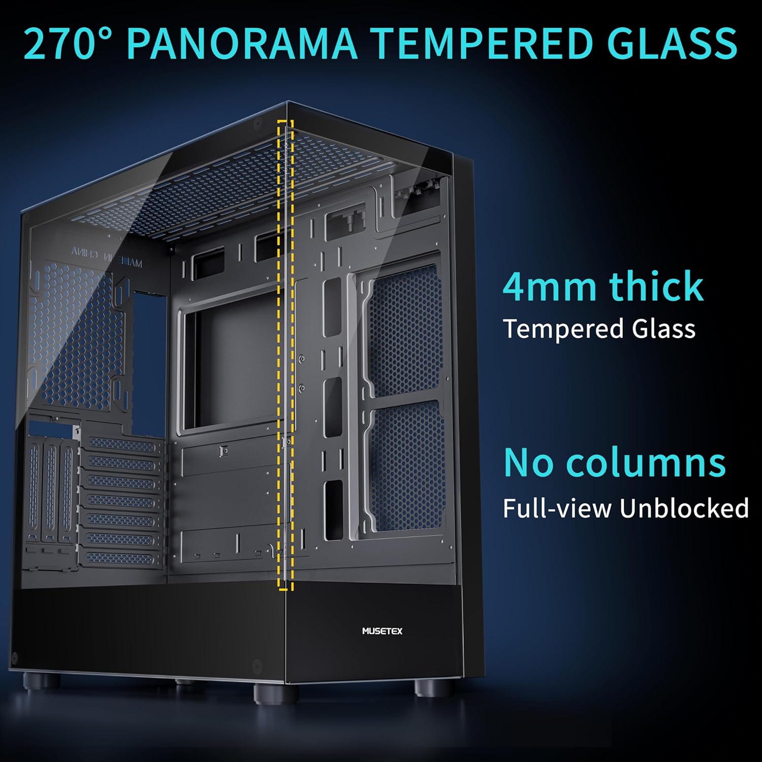 MUSETEX PC CASE ATX 6 PWM ARGB Fans Pre-Installed, Type-C Mid Tower Computer Case with Full-View Dual Tempered Glass, Gaming PC Case,Black(K2) - Image 2