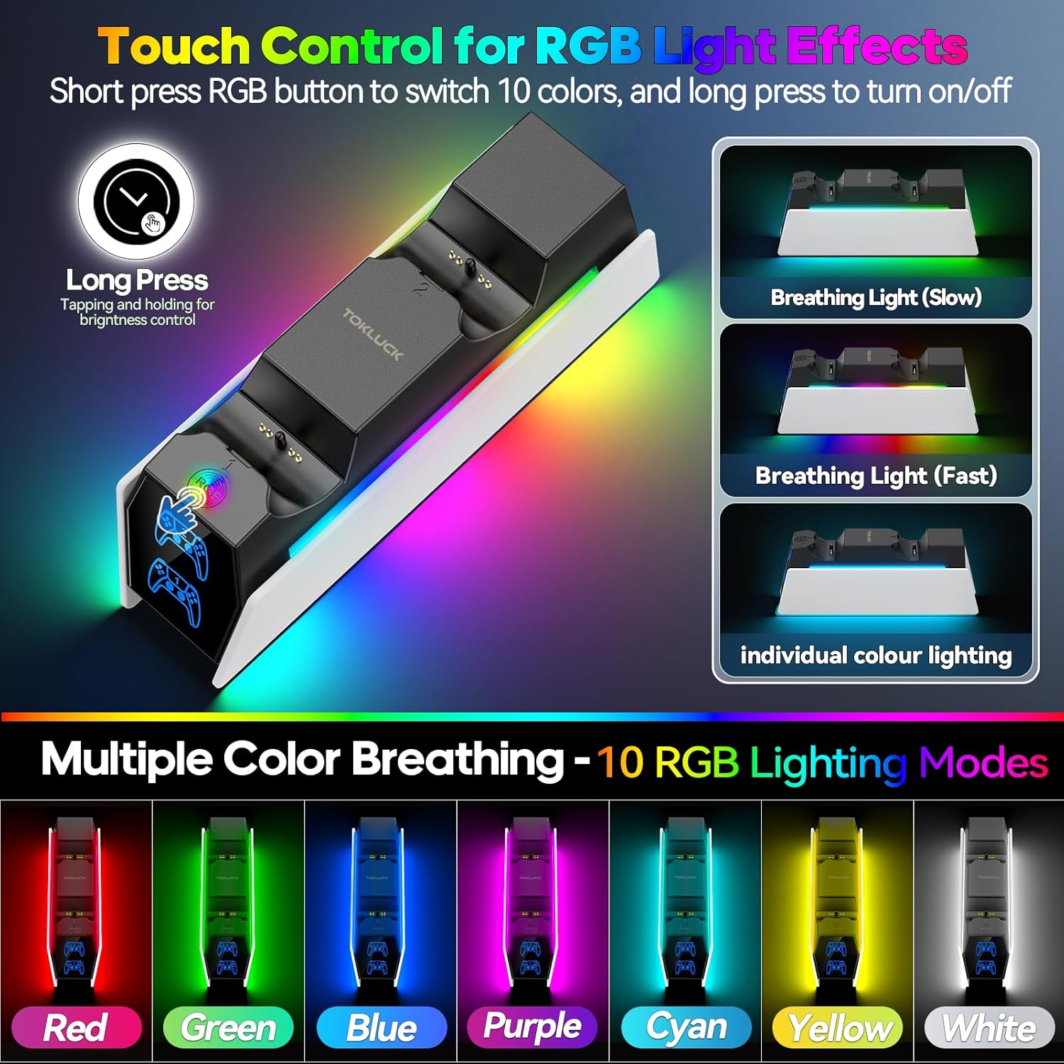 PS5 Controller Charger Station Compatible with PlayStation 5 Faceplates Edge & Dual Controller, 9 RGB PS 5 Accessories Charging Stand, PS5 Dock with LED Indicator, for PlayStation 4 Cooling Systems - Image 4