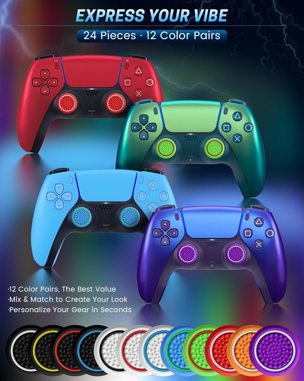 24 PCS Premium Silicone Thumb Grips for PS4/PS5/Xbox Controller, Rainbow Non-Slip Joystick Caps & Thumbstick Grips, Ultimate Comfort & Protection - Image 5