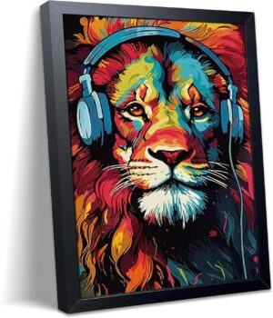Colorful Lion Wall Art Framed Canva...