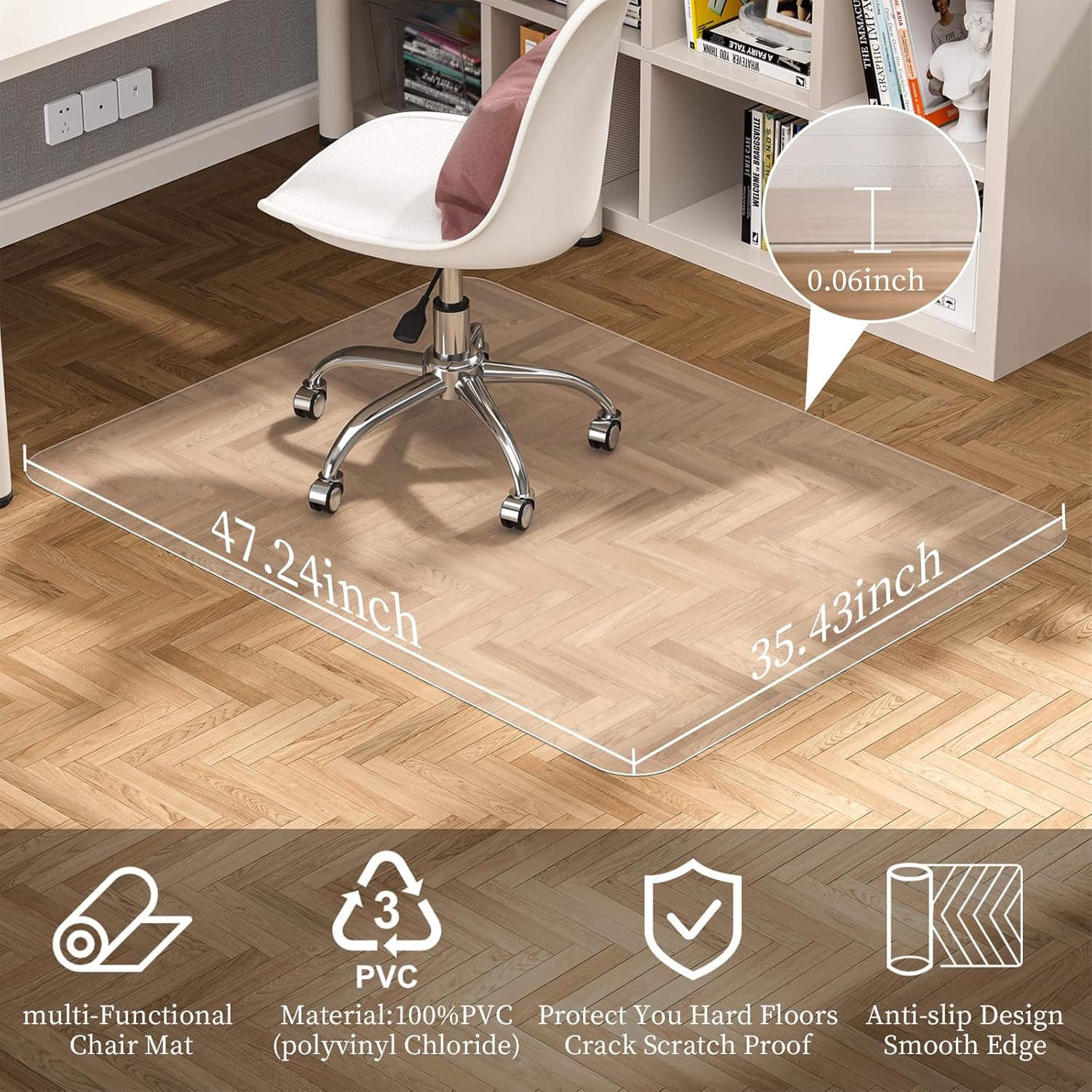 Tonaus Chair Mat for Hard Floor Office Chair Mat Desks Mats Large 48"×36" (3'x4'),Transparent Clear PVC Floor Protector for Home Office Study Wooden Floors, Not for Carpet - Image 2