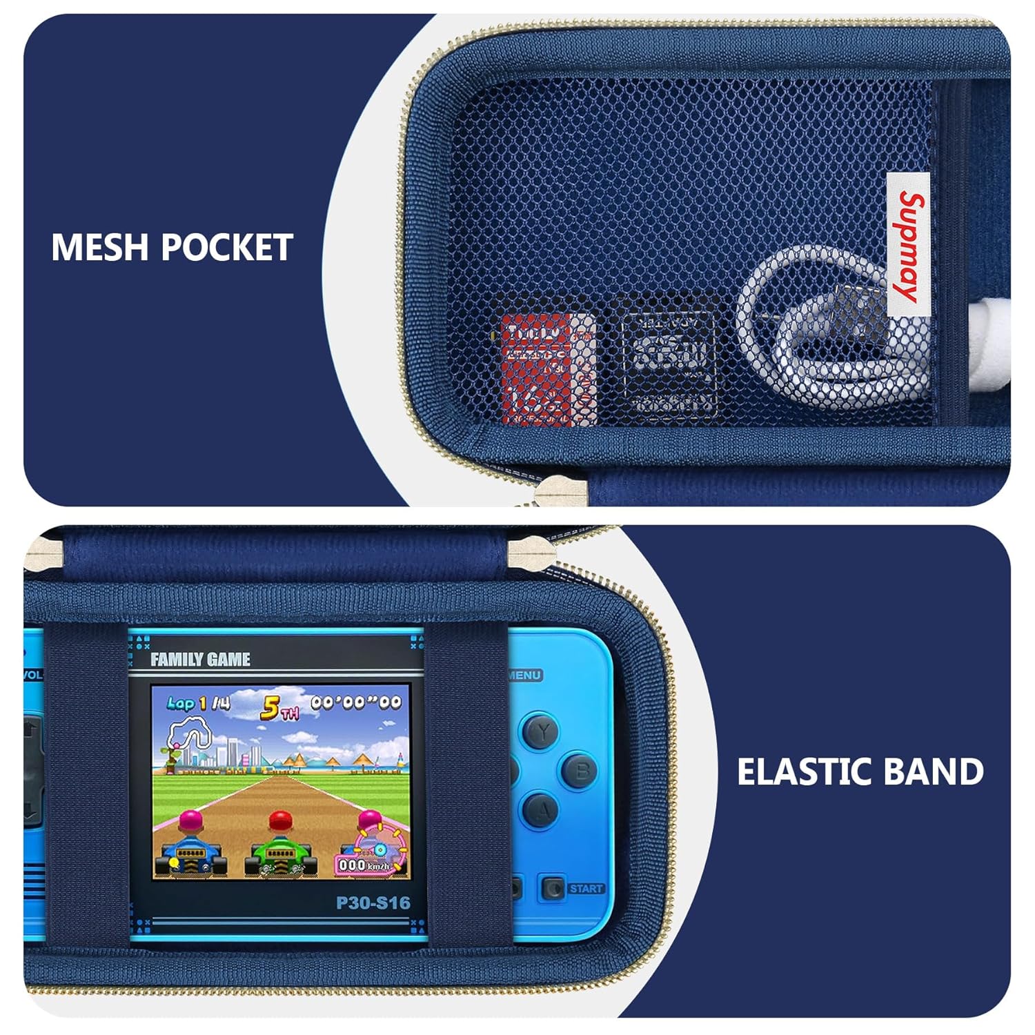 Supmay Carrying Case Compatible with WELLST·G Handheld Game for Kids -Preloaded 220 Retro Video Games, Portable Gaming Player Storage Holder Travel Bag with Mesh Pocket for USB Cable, Blue - Image 4
