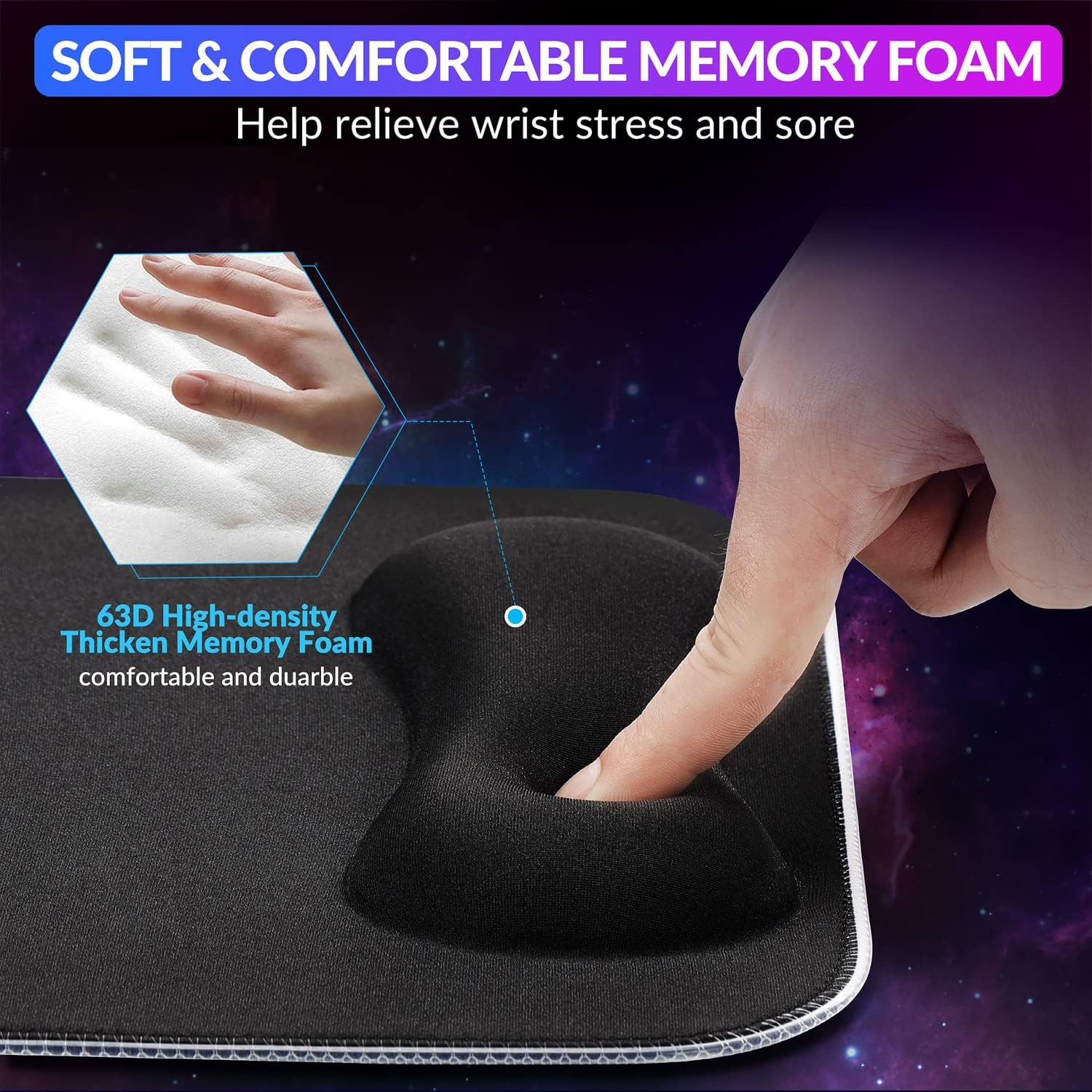 Gimars RGB Mouse Pad with Wrist Rest Support, 12 x 10 in Extra Large Ergonomic Gaming Mouse Pad with 10 LED Lighting Modes, Non-Slip Rubber Base for PC Gaming & Office - Image 6
