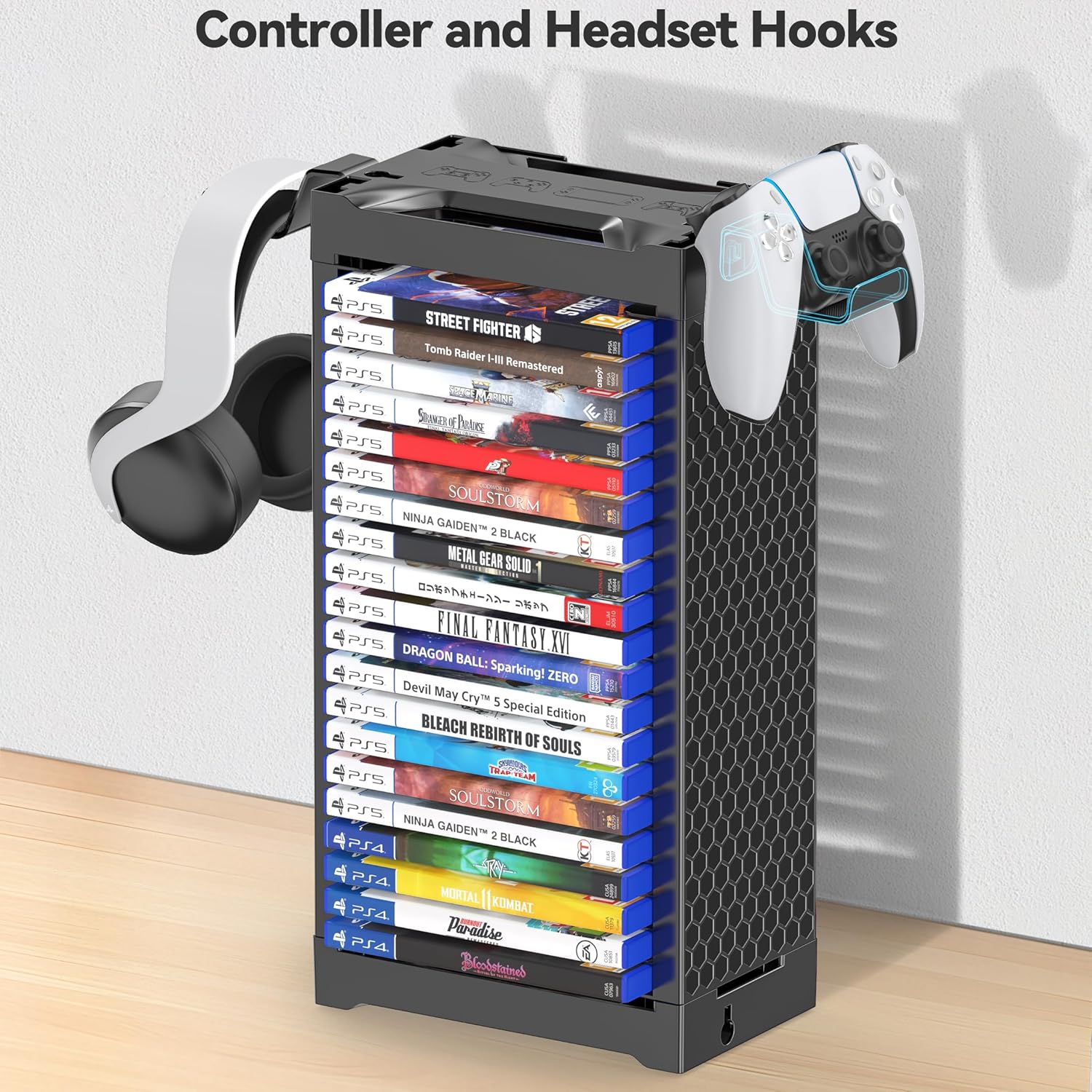 Video Game Disc Rack Tower Storage Holder Stand Universal for PS5/PS4/XBOX One/Series/NS Game, Game Organizer Shelf Display Stand for Wall Mount/Desk/Floor with Controller Holder Sega Genesis Consoles - Image 6