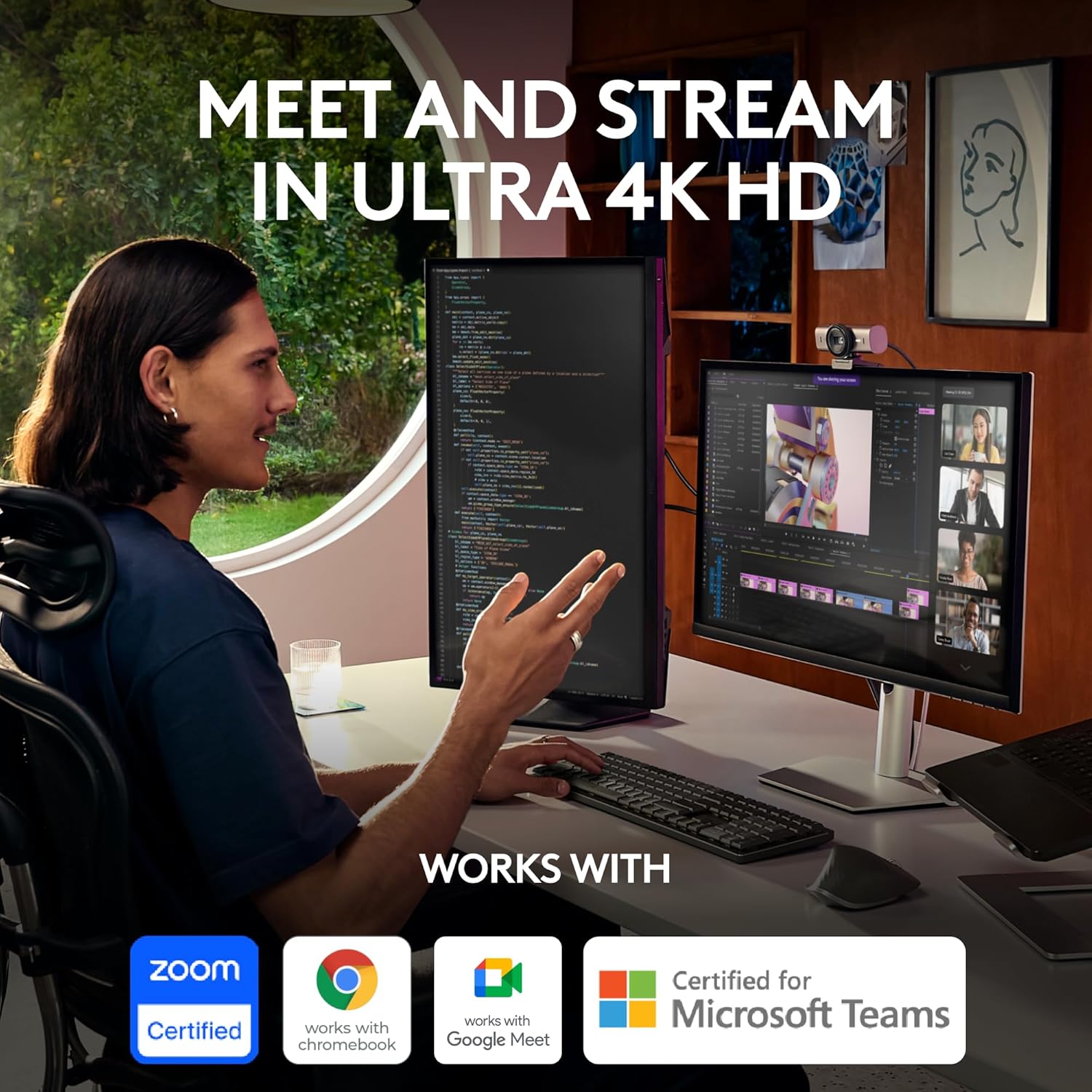 Logitech MX Brio Ultra HD 4K Webcam for Collaboration and Streaming, 1080p 60 FPS, Show Mode, Works with Microsoft Teams, Zoom, Google Meet, Nintendo Switch 2, Graphite - Image 2