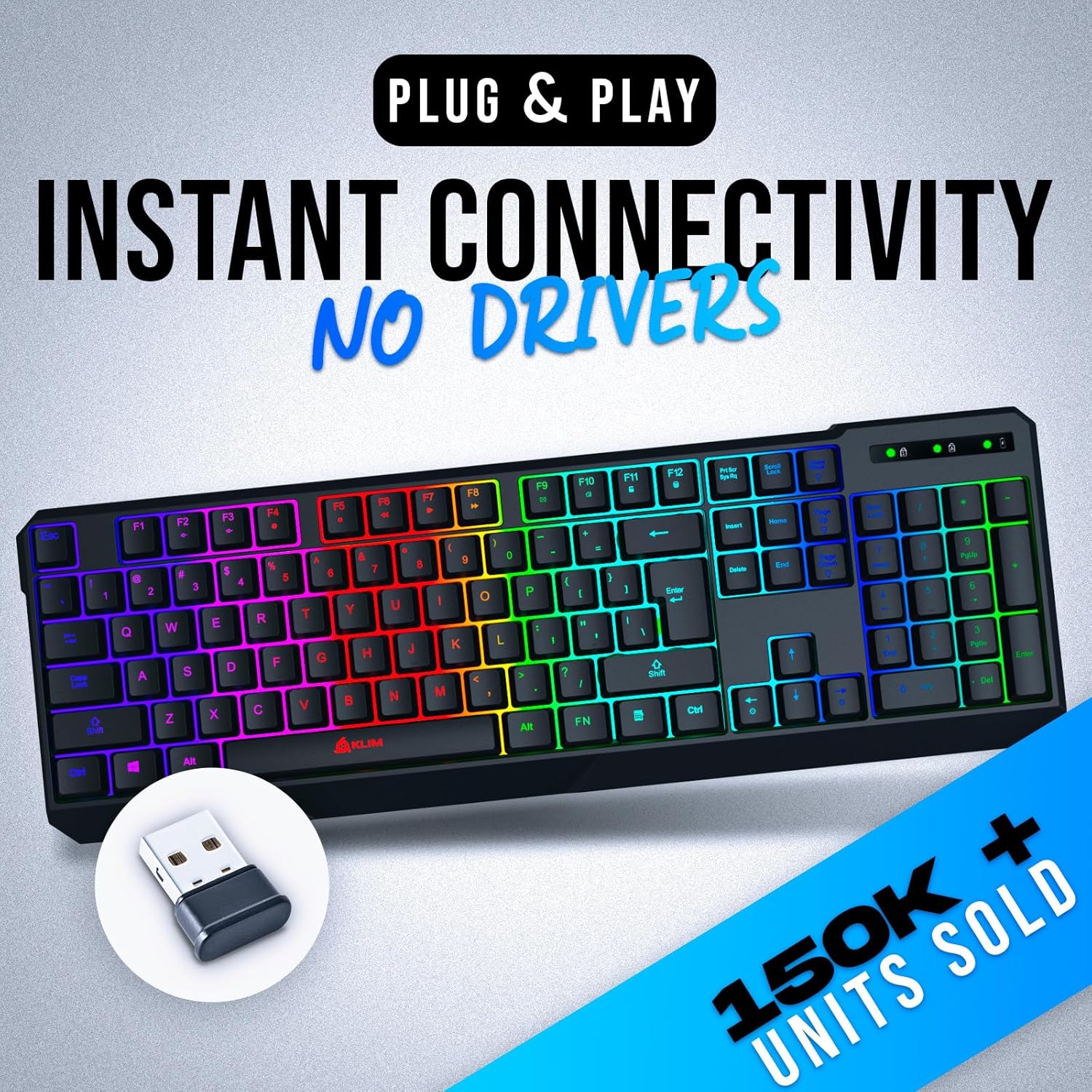KLIM Chroma Wireless Keyboard – RGB Backlit Gaming, Rechargeable Battery, PC Keyboard, Durable & Water-Resistant, Compatible with PS4, PS5 & Mac - Black - Image 2