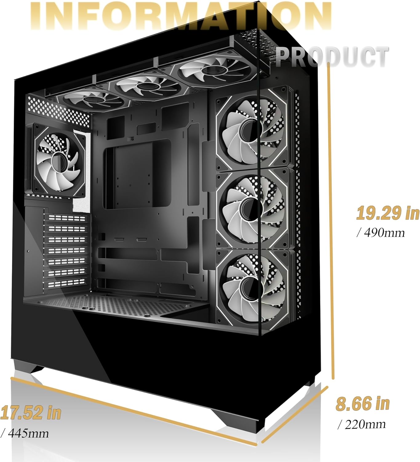 KEDIERS PC CASE ATX 7 PWM ARGB Fans Pre-Installed, Type-C Mid Tower Computer Case with Full-View Dual Tempered Glass, Gaming PC Case,Black,P4 - Image 4