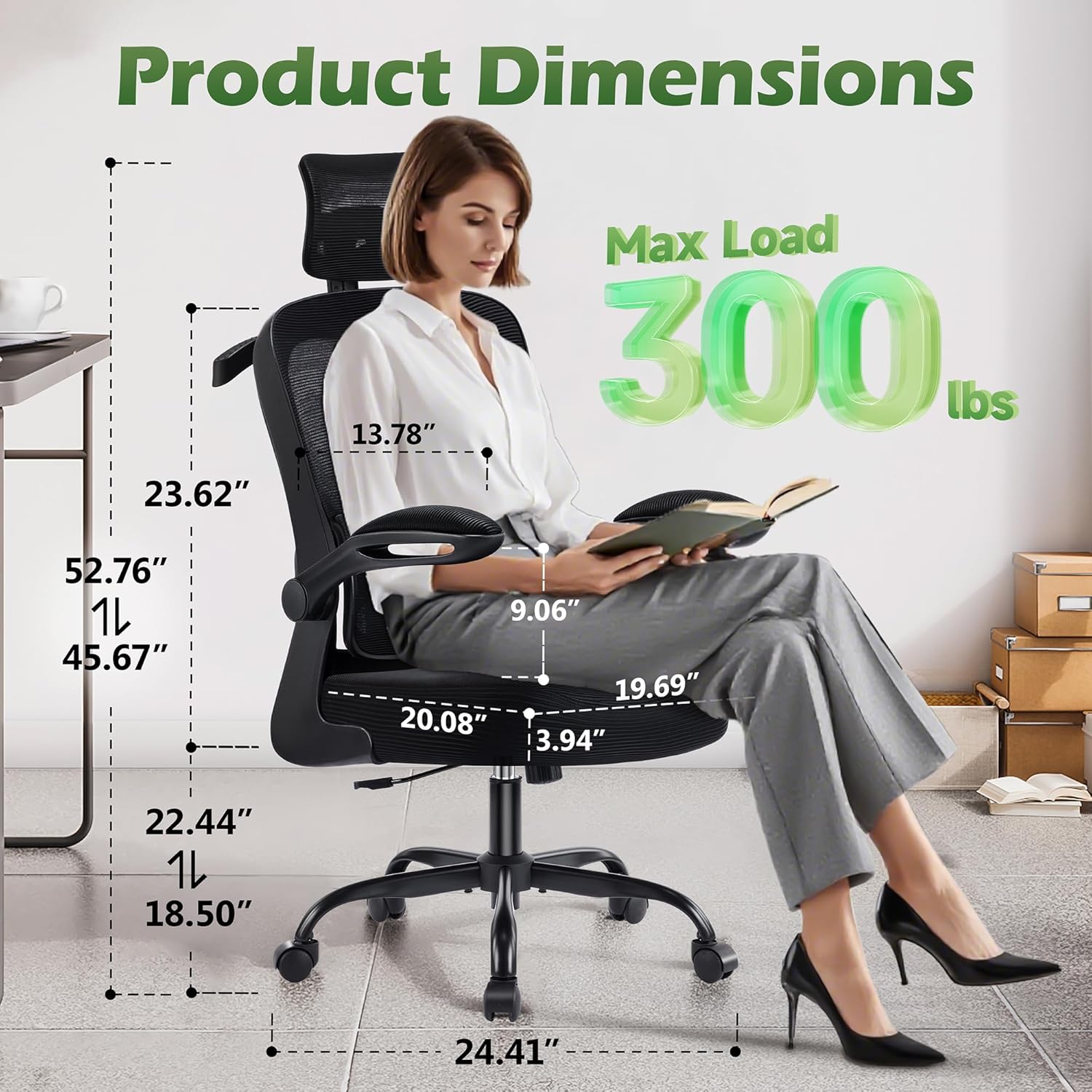 AreShark Office Chair Ergonomic Desk Chairs with Adjustable Lumbar Support& Headrest Hanger, High Back Breathable Mesh Chair with Wheels, Rolling Swivel Comfy Task Computer Chair for Home Work Gaming - Image 2