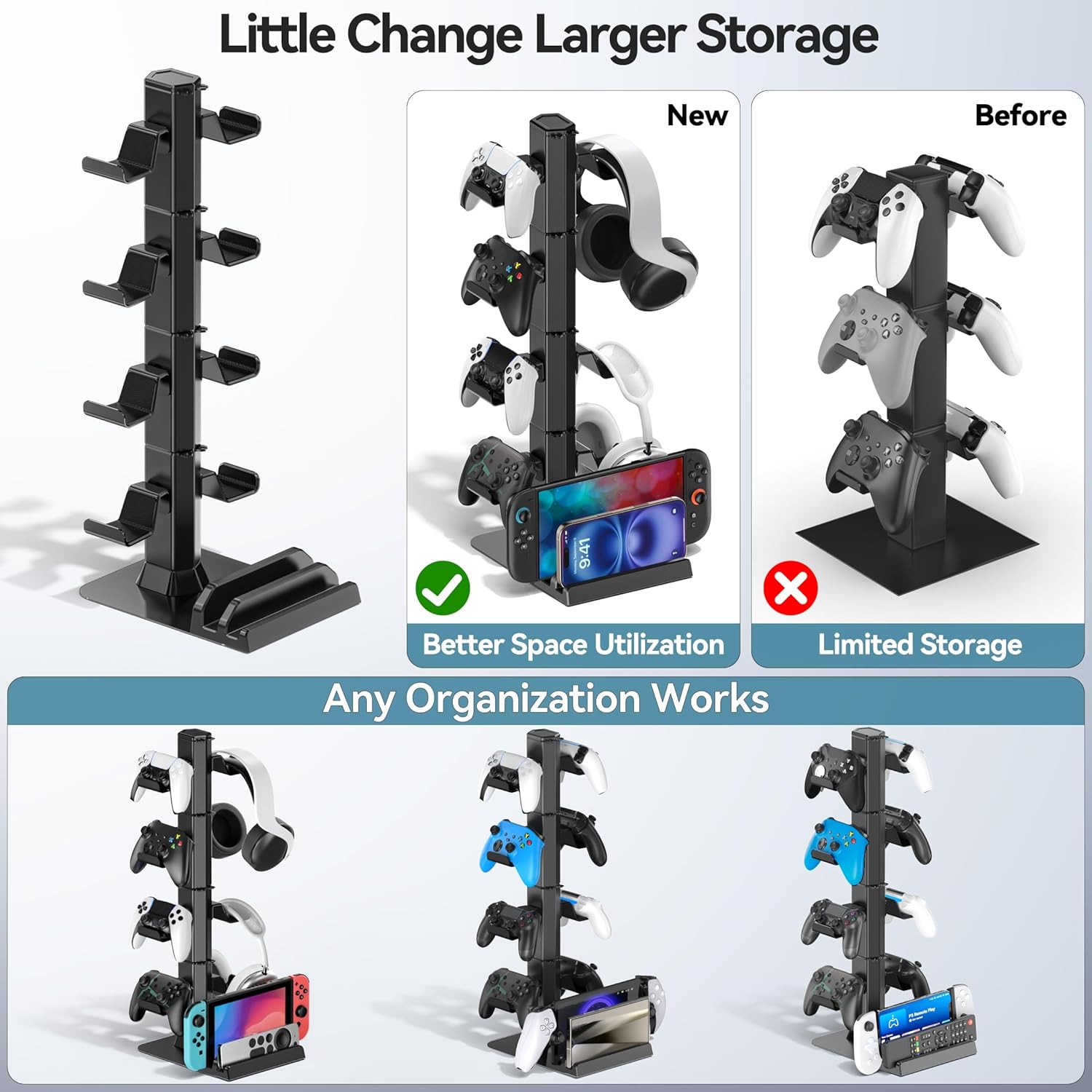 Gaming Headset & Controller Holder Stand for Gamer Gift, Game Headphone Desk Organizer Storage with Cable Hook for Xbox/ PS5/ PS4/ Controller, Nintendo Switch 1/ 2/ PS Portal for Nintendo 64 Consoles - Image 5