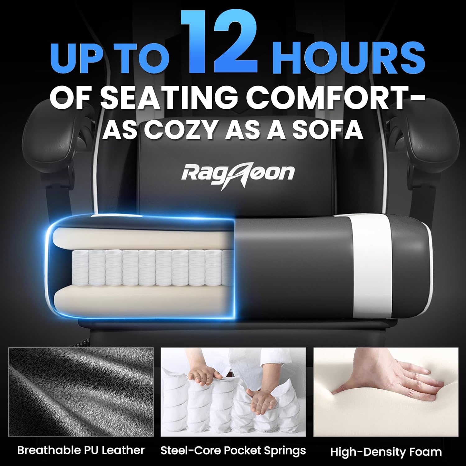 Gaming Chair for Adults Gamer Game - Ergonomic Gaming Chair with Footstool, Headrest, and Lumbar Support Height Adjustable Leather Game Chair’s 200 KG Load Bearing Capacity White - Image 4