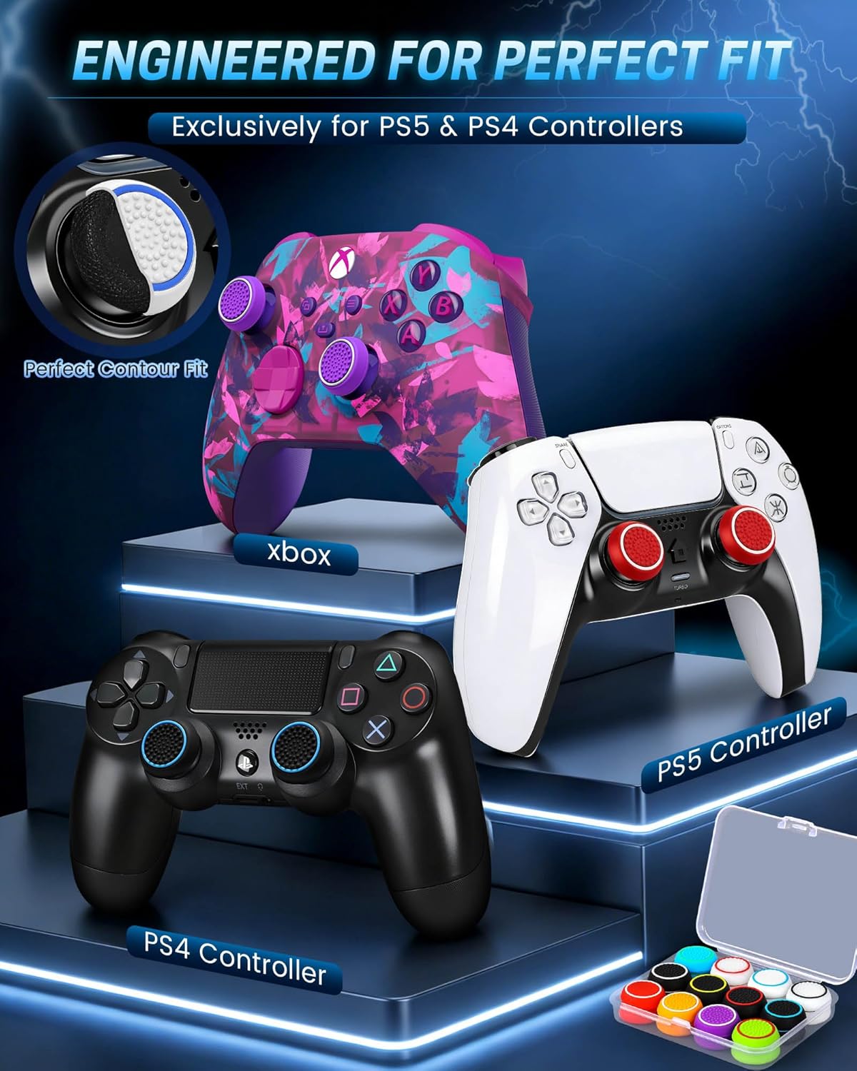 24 PCS Premium Silicone Thumb Grips for PS4/PS5/Xbox Controller, Rainbow Non-Slip Joystick Caps & Thumbstick Grips, Ultimate Comfort & Protection - Image 2