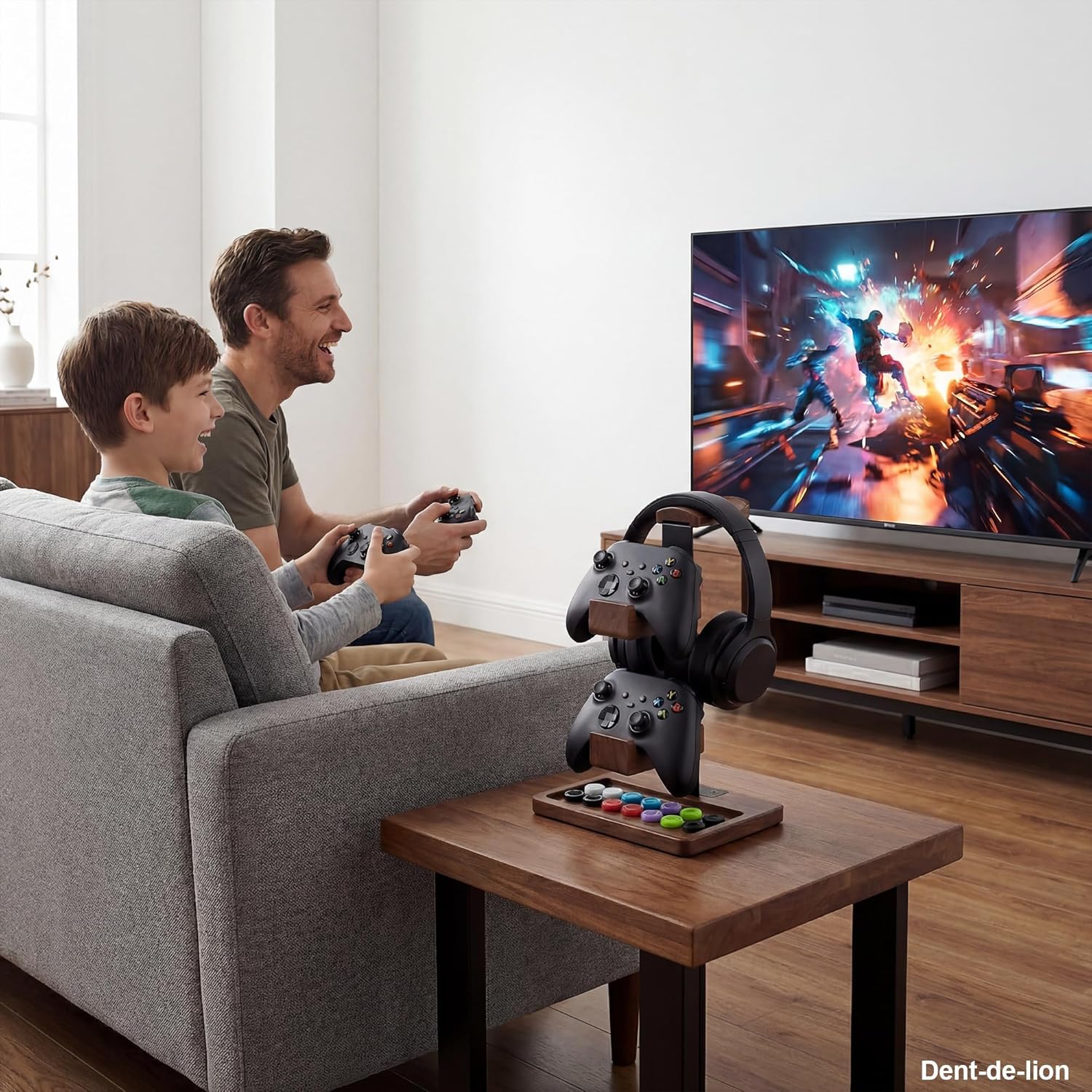 2-in-1 Solid Wood Headset Stand with Dual Game Controller Holder, Gaming Headphone Stand with Storage Base, 6 Joystick Sponge Rings and 8 Thumb Grips Gaming Equipment Accessories for Desk - Image 8