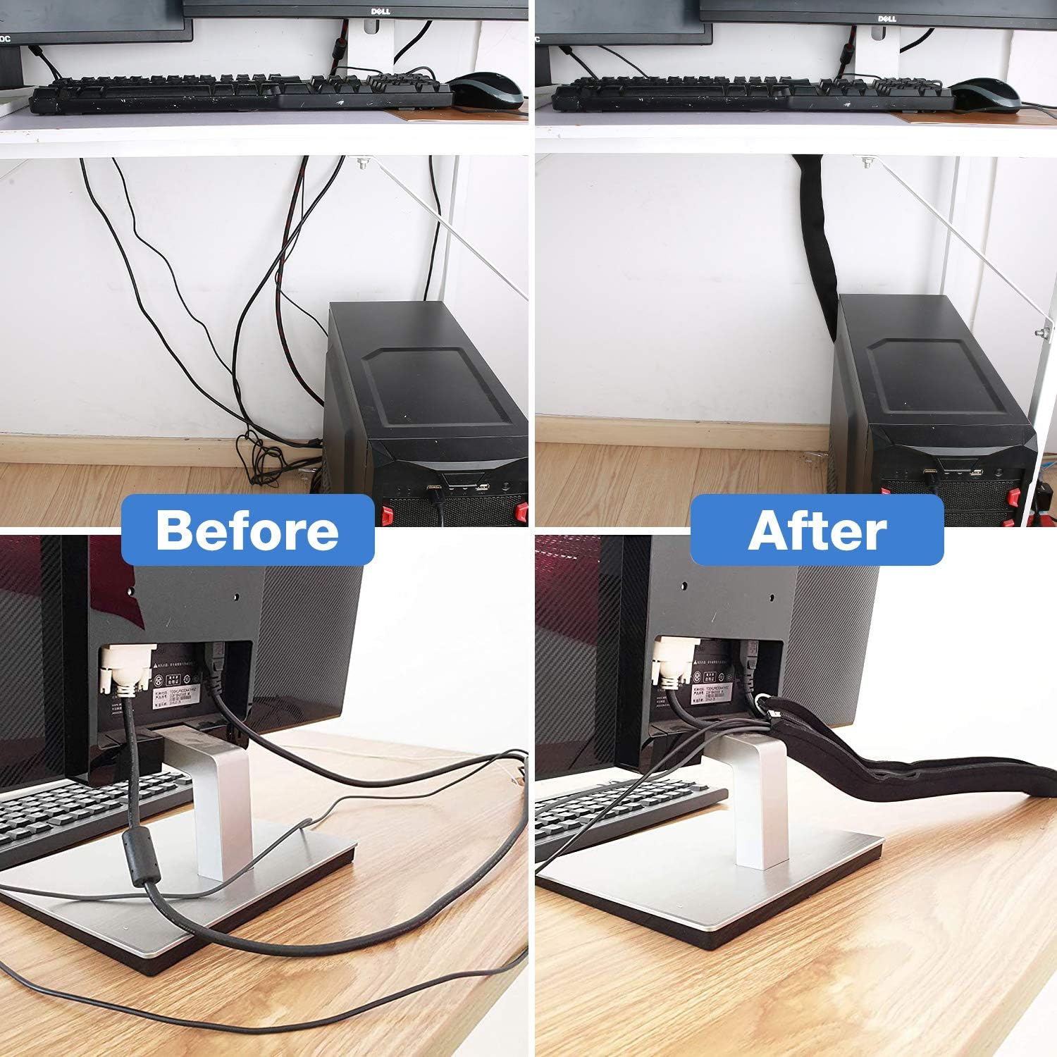JOTO 4 Pack Cable Management Sleeve, 19-20 Inches Cord Organizer System with Zipper for TV Computer Office Home Entertainment, Flexible Cable Sleeve Wrap Cover Wire Hider System -Black - Image 4