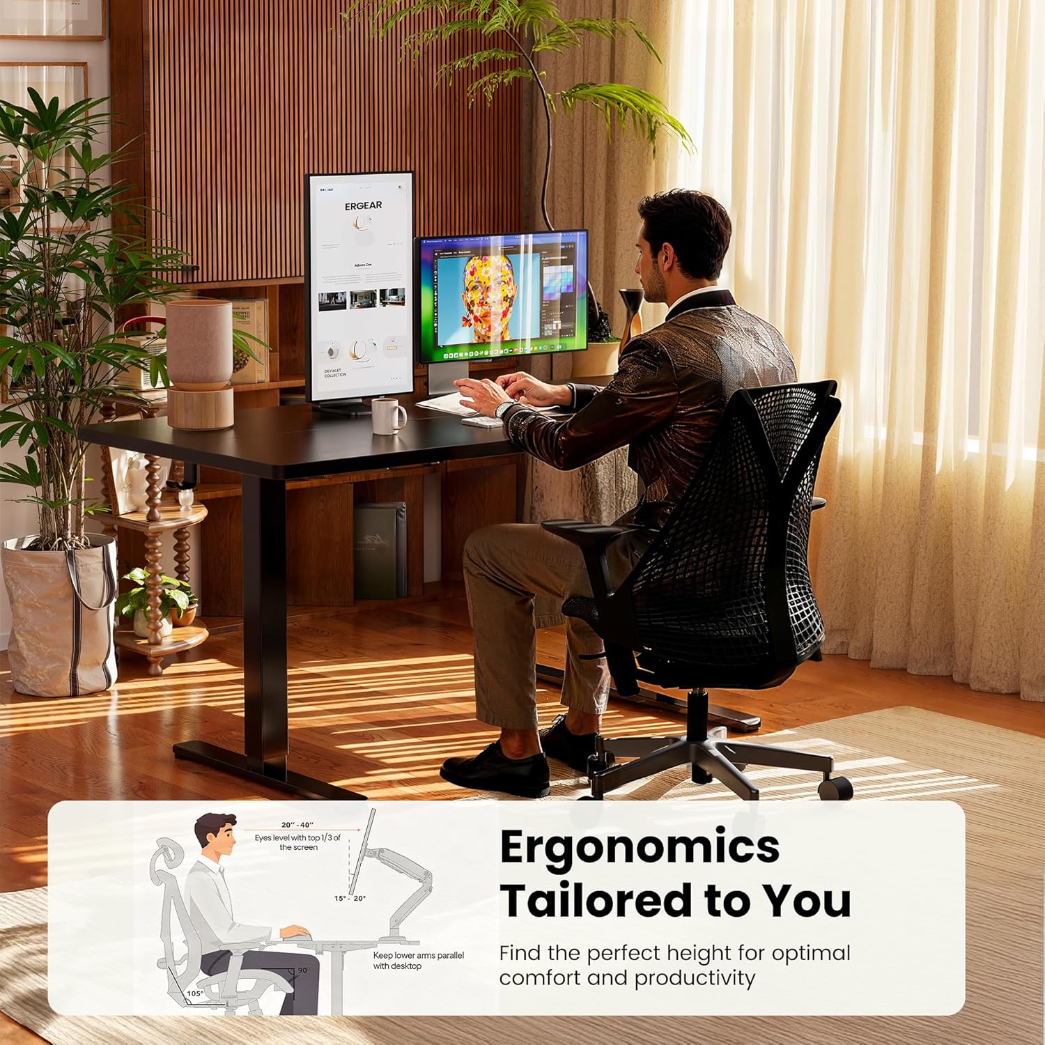 ErGear Height Adjustable Electric Standing Desk, 48 x 24 Inches Sit Stand up Desk, Memory Computer Home Office Desk, Black - Image 8