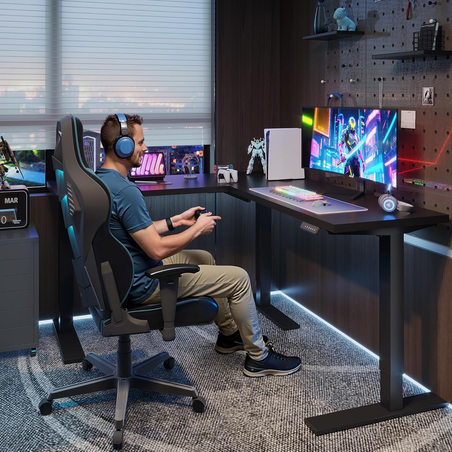 SANODESK L Shaped Standing Desk Adjustable Height, Electric Corner Standing Desk, 71 x 63 inch Sit Stand Computer Table with Splice Board, Black - Image 2