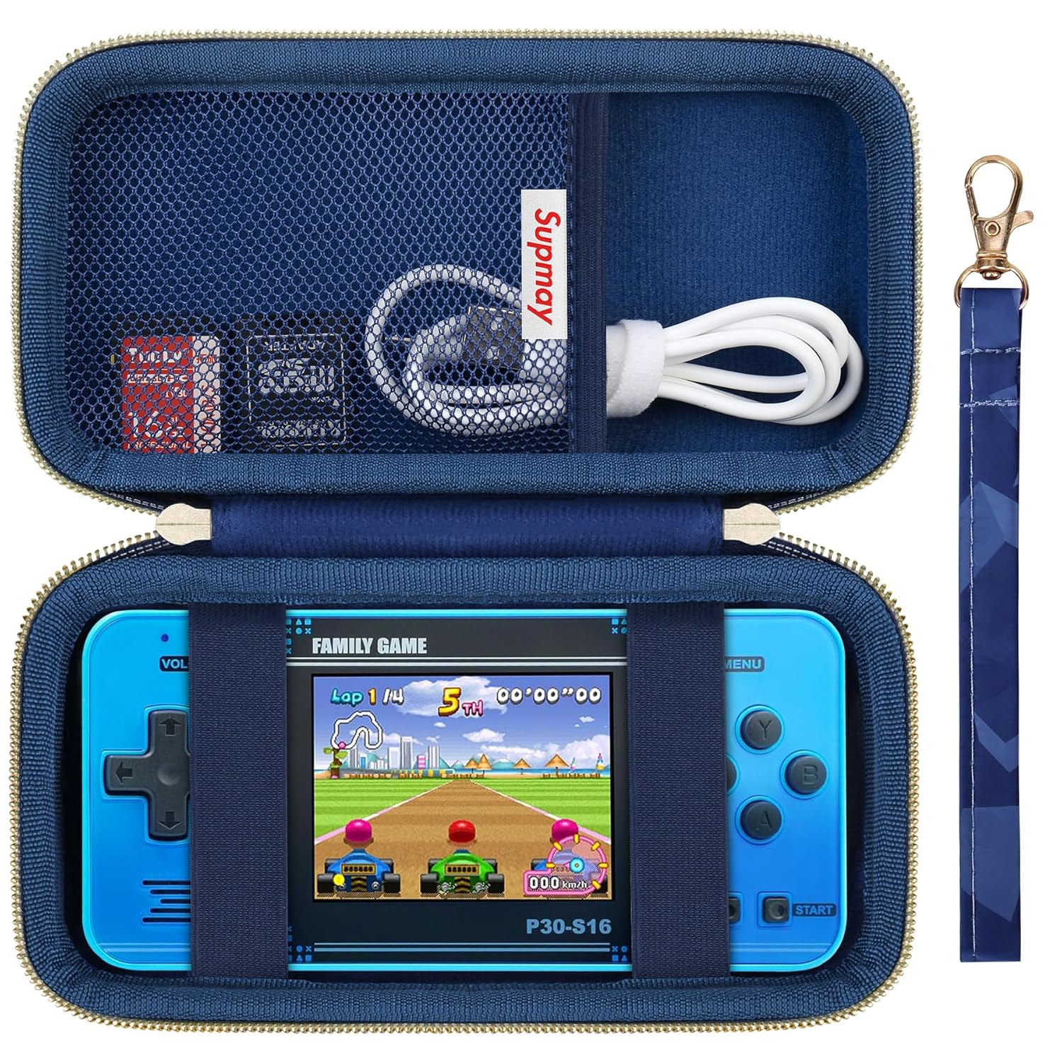 Supmay Carrying Case Compatible with WELLST·G Handheld Game for Kids -Preloaded 220 Retro Video Games, Portable Gaming Player Storage Holder Travel Bag with Mesh Pocket for USB Cable, Blue