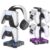 KDD Gaming Headphones Stand, Rotatable Headset Stand with Light Modes – Controller Holder with 2 USB Charging Ports and 3.5mm – Earphone Hanger Accessories for Desktop Gamer(Black)