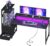 AODK 59 Inch Gaming Desk with LED Light- Reversible Computer Desk with Storage Shelves & Monitor Stand, Modern Gamer Desk Table with Fabric Drawers, Black