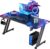 HLDIRECT 47 Inch Gaming Desk with LED Lights, Large RGB Computer Gaming Desk Table with Cup Holder Headphone Hook Mouse Pad, Ergonomic Modern Carbon Fiber Mesa Gamer Pc Work Home Office Desks, Black
