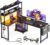 ODK 53 Inch L Shaped Gaming Desk with LED Lighting, Reversible Desk with Power Outlets, Cornor Computer Table with Storage Shelves & Bag & Iron Hook, Home Office Table for Writing, Study, Black