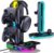 HiWe 4-in-1 RGB Gaming Headphone Stand with Dual Controller Holder, Wireless Charger for iPhone/Apple Watch, USB-A & USB-C Outputs, Adapter Included, Black
